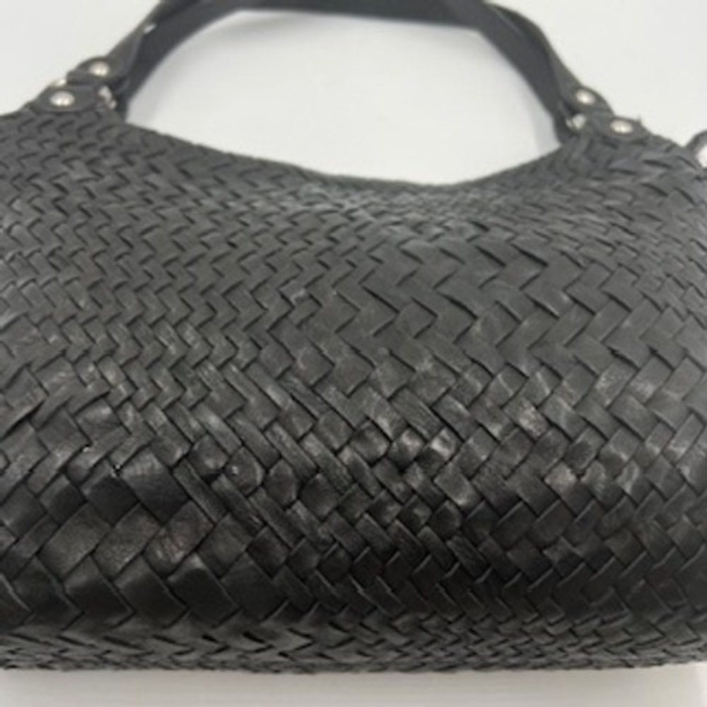 Enzo Poli Black Woven Leather Hobo Shoulder Bag‎ Silver Hardware Medium - Picture 4 of 16